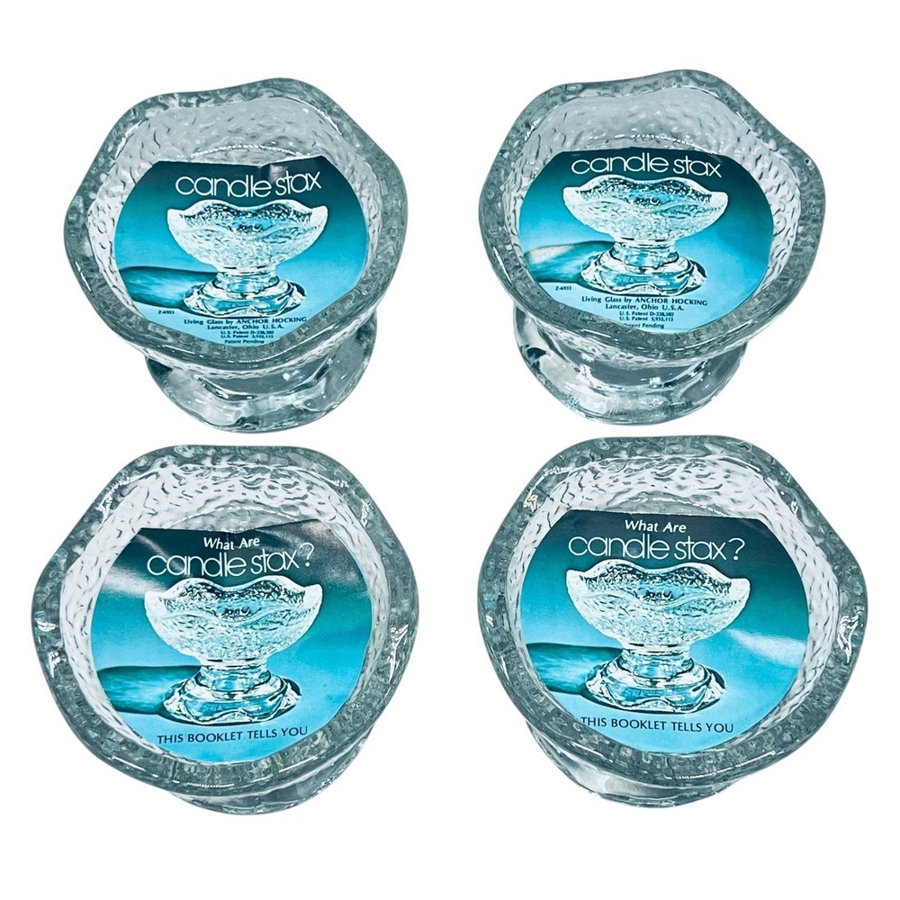 Vintage Anchor Hocking Pebble Glass Stax Candle Holders Set of 4 - NEW USA Made